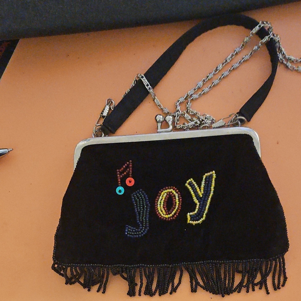 Vintage Christmas 'JOY' Beaded Kiss Lock Fringe Purse